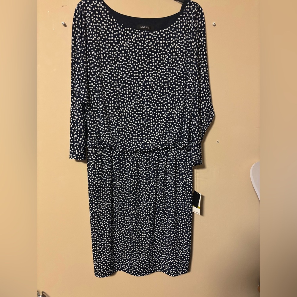 Nine West Dark Pacific and White Sheath Dress with Dolman Sleeves